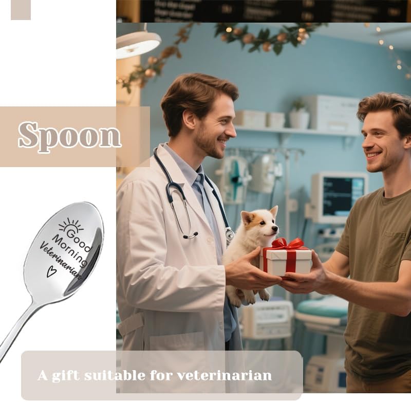 Borhmty Vet Tech Gifts for Women Men Good Morning Veterinarian Gift Spoon Happy Birthday Gifts for Veterinarians Veternary Receptionist Week Gift for Women Men Stainless Steel Spoon - Image 3